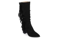 Journee Collection Womens Hartly Fringed Wide Calf Dress Boot - Black