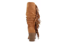 Journee Collection Womens Hartly Fringed Wide Calf Dress Boot - Tan -women's shoes US 01 303180 04