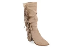 Journee Collection Womens Hartly Fringed Extra Wide Calf Dress Boot - Taupe