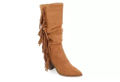 Journee Collection Womens Hartly Fringed Extra Wide Calf Dress Boot - Tan
