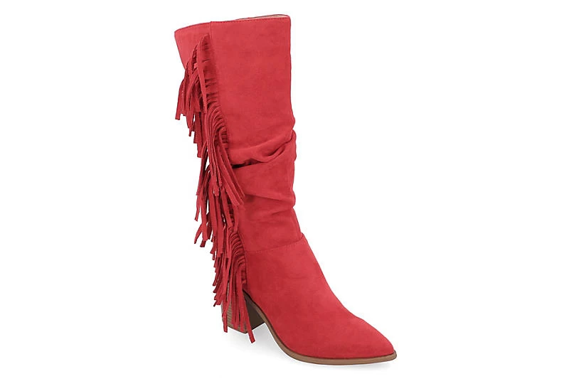 Journee Collection Womens Hartly Fringed Extra Wide Calf Dress Boot - Red 3 Journee Collection Womens Hartly Fringed Extra Wide Calf Dress Boot - Red